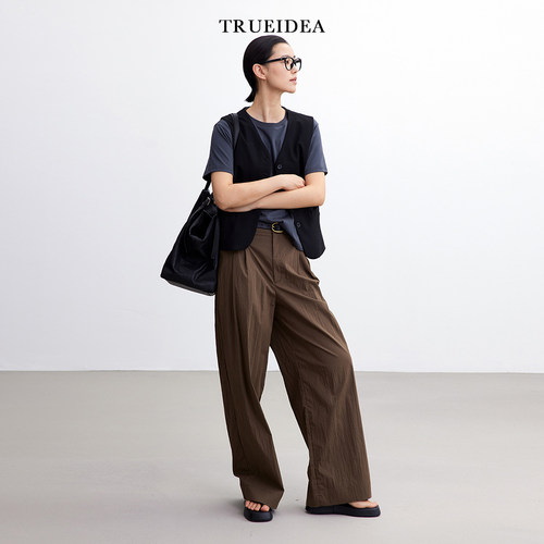 trueidea百搭高腰轻薄爽滑直筒裤