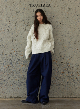 trueidea 定制indigo蓝 色织棉雅痞牛仔裤阔腿 四季穿百搭休闲裤