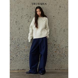 trueidea 定制indigo蓝 色织棉雅痞牛仔裤阔腿 四季穿百搭休闲裤