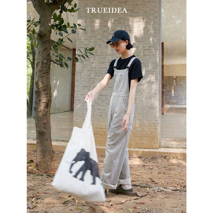 连体裤 trueidea 水洗棉宽松撞色条纹背带裤