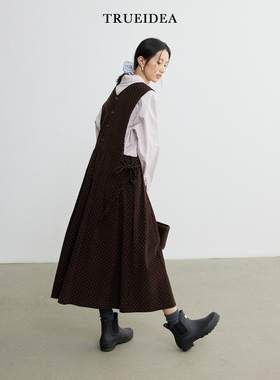 trueidea25秋冬 精梳棉灯芯绒波点纯棉两面穿百褶连衣裙