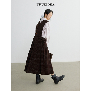 trueidea25秋冬 精梳棉灯芯绒波点纯棉两面穿百褶连衣裙