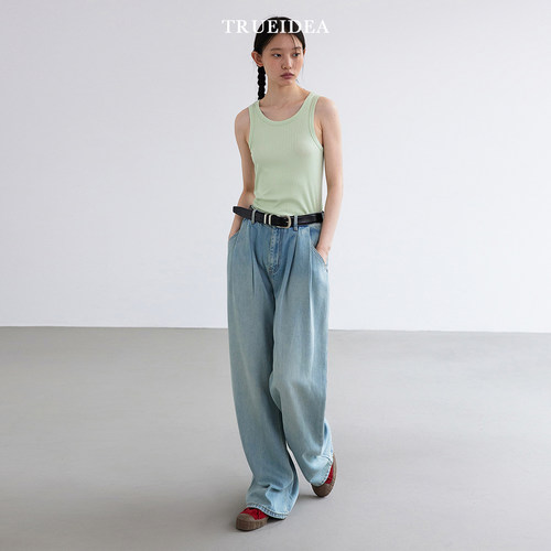 trueidea 宽松牛仔拖地裤