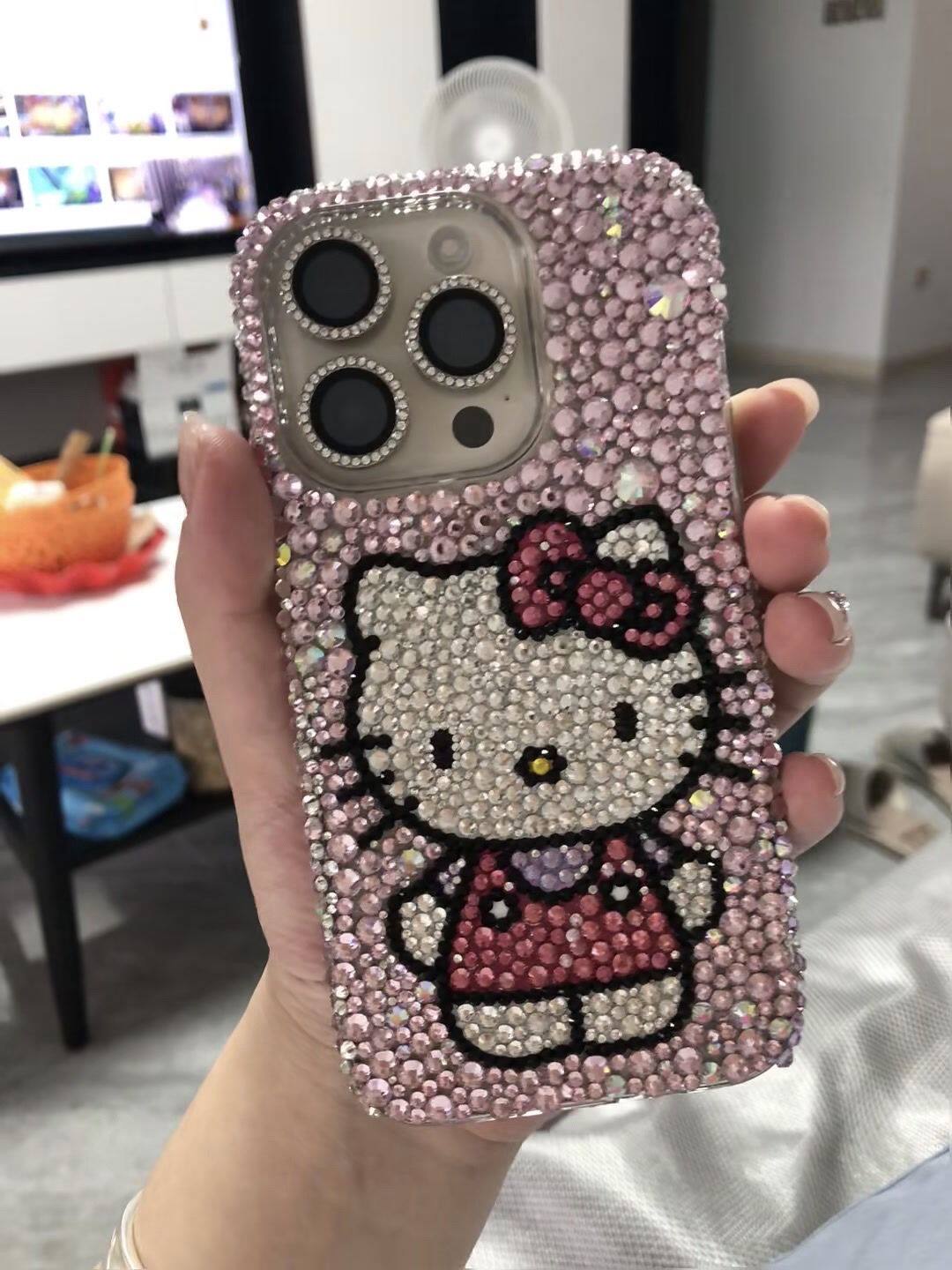 kt猫手机壳粉色满钻可爱卡通图案材料包DIY送女友礼物iPhone手机保护套