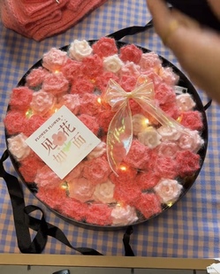 渐变长绒玫瑰礼盒玫瑰花花束diy材料包毯子手工编织成品礼物