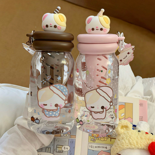 新款可爱儿童水杯卡通小猫挂件2026塑料杯大容量ins风女生杯子
