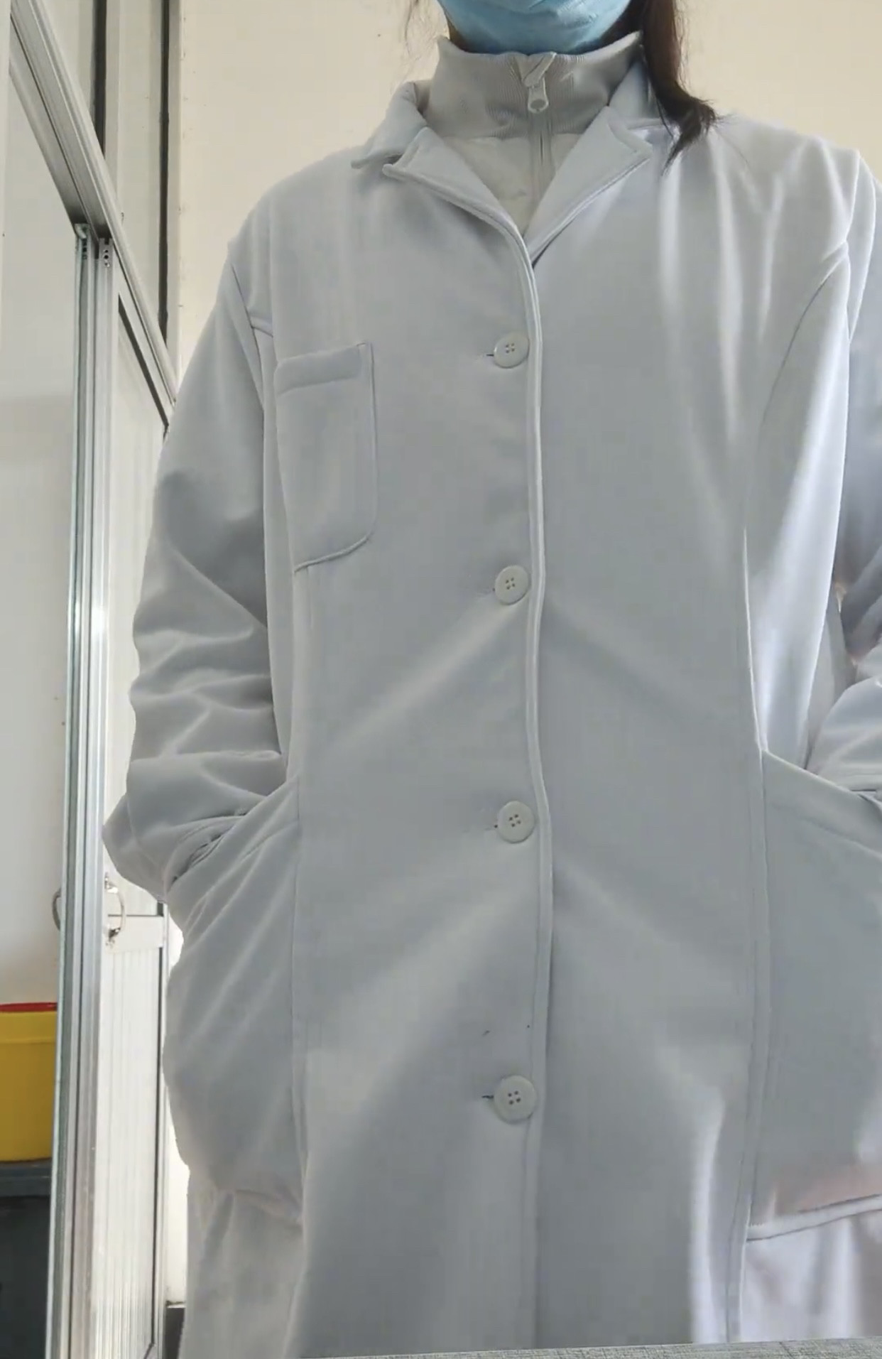 加绒白大褂长袖冬季男女护士裤加厚医师服医生保暖白大衣实验服