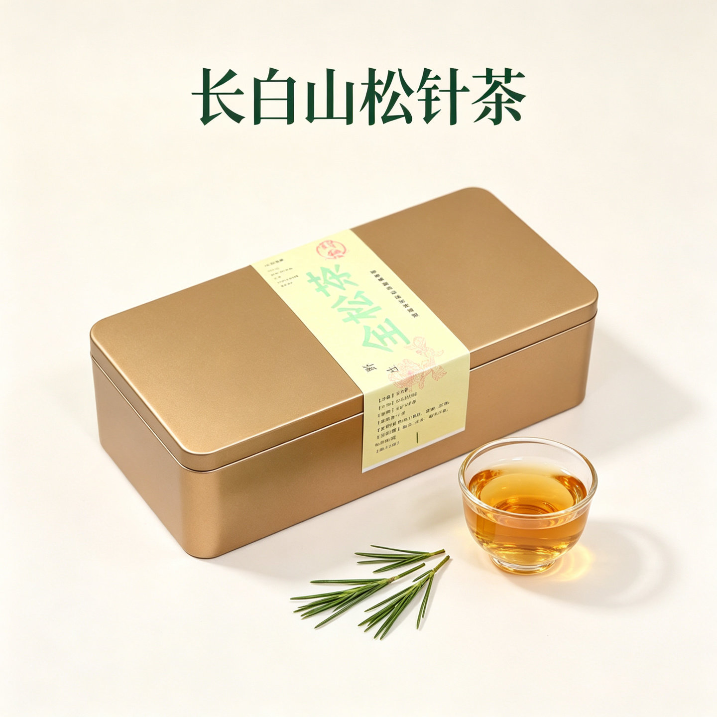 长白山野生松针茶全松茶金色铁盒手工包装泡袋茶红松马尾松针茶