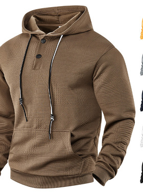 25跨境亚马逊春秋季新款套头纯色休闲运动宽松潮流长袖连帽卫衣男