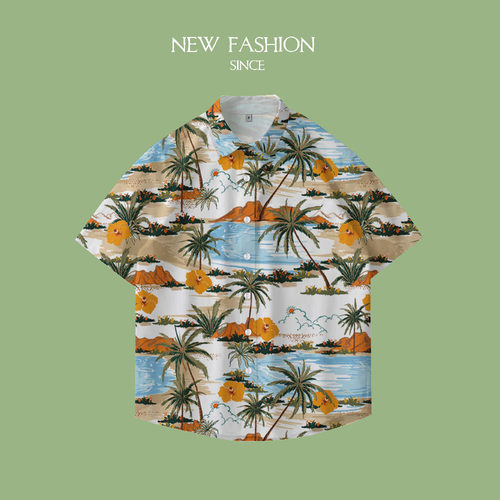 泰国三亚旅游热带沙滩外套夏季短袖花衬衫男大码潮流海边度假衬衣