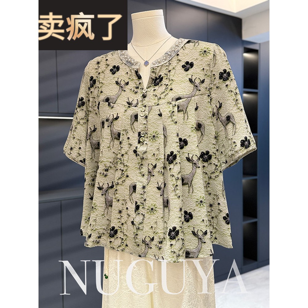 时尚休闲中老年人雪纺女式衬衫2025夏季新款上衣优雅百搭妈妈装小