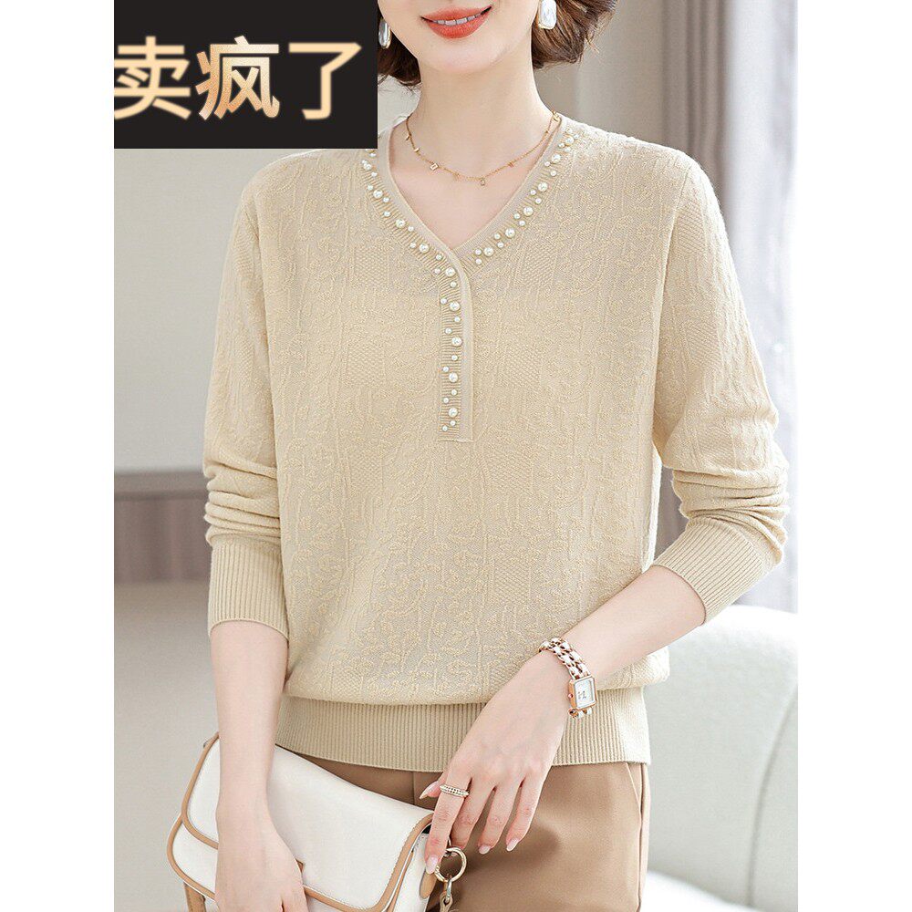 中年妈妈春装打底衫洋气上衣2025新款中老年女士春秋时尚针织小衫