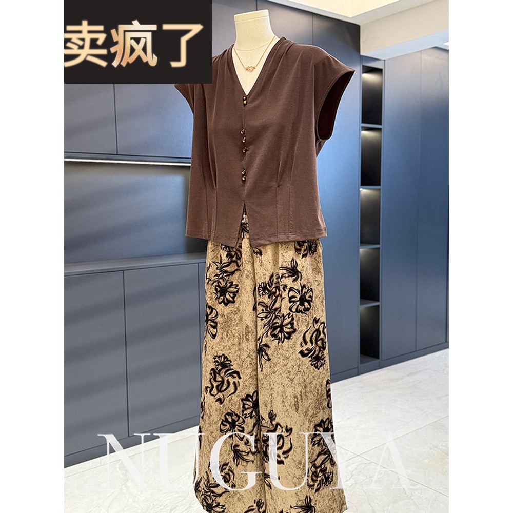 时尚休闲母服雪纺套装2025夏季新款中老年人百搭两件套