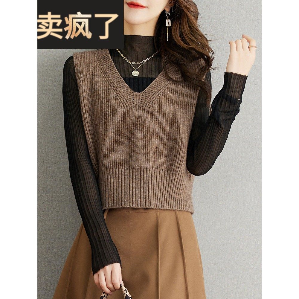 叠穿毛衣背心女2025新款春秋装时尚洋气针织马甲短款马夹坎肩外穿