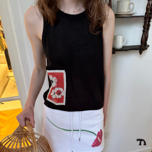 亚麻透气感宽松亚麻花朵百搭