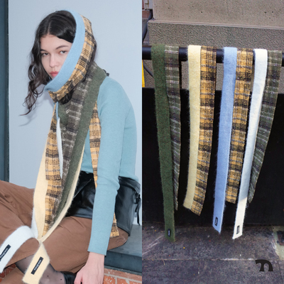 格纹拼接羊毛针织细条围巾百搭