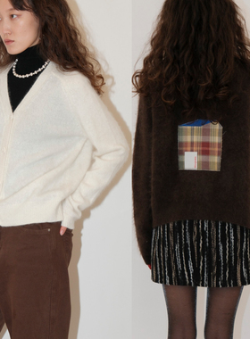 THINGNESS Homecoming原创纯羊毛拉毛质感背后小房子补丁V领开衫