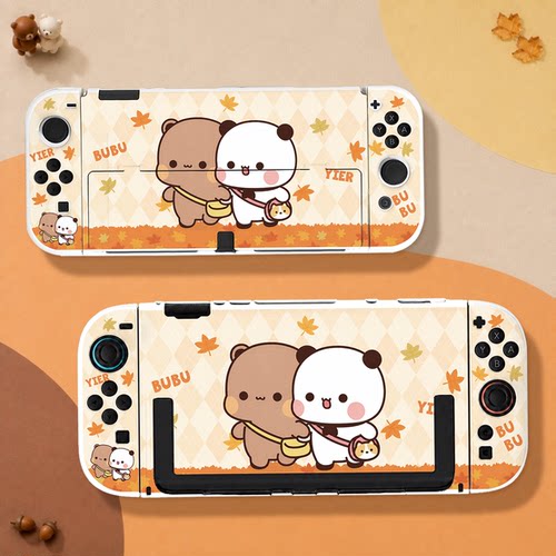 switch oled保护壳NS2代续航版硬壳分体全包防摔可爱枫叶布布白壳
