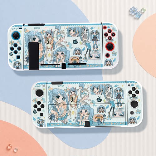 switch oled保护壳NS2代续航版硬壳分体全包防摔可爱蓝色元气少女