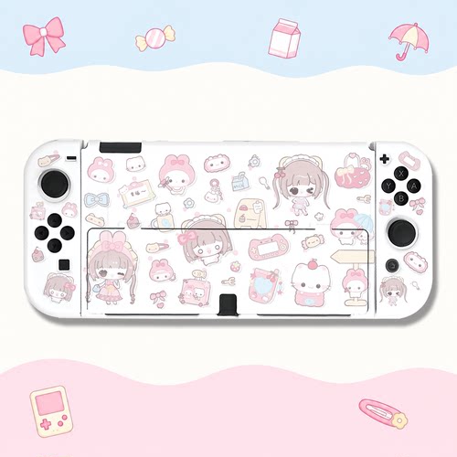 switch oled保护壳NS2代续航版硬壳分体全包防摔可爱粉嫩萌物白壳