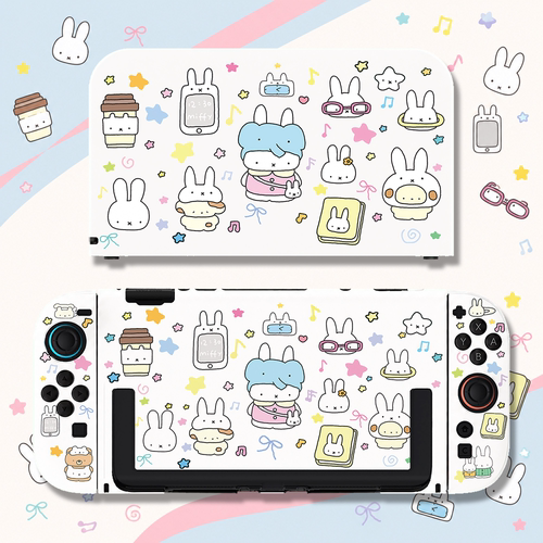 switch oled保护壳NS2代续航版硬壳分体全包防摔书本米菲兔白壳闪