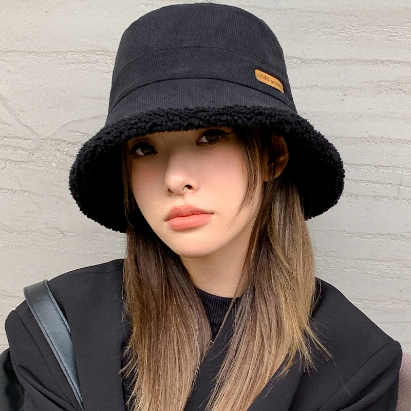 羊羔绒双面渔夫帽女秋冬季2024新款盆帽加绒加厚帽子保暖水桶帽