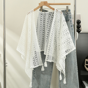 复古民族度假风针织流苏开衫 女薄款 春秋小披肩配裙子外搭蕾丝罩衫