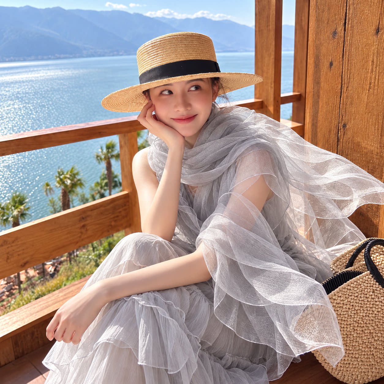 灰色含桑蚕丝马海毛丝巾女高级感贵气轻奢外搭大披肩围巾纱巾领巾