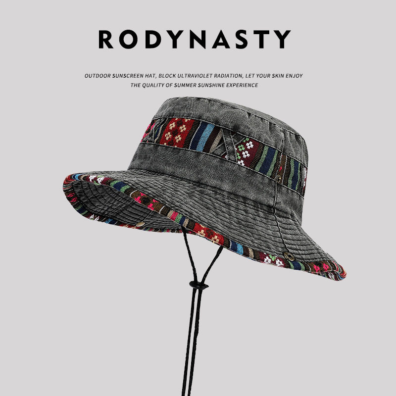 民族风牛仔渔夫帽遮阳帽男女夏户外太阳帽防晒帽男钓鱼大帽檐帽子