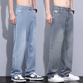 星空纹直筒阔腿休闲长裤 子上班宽松耐磨耐脏牛仔裤 裤 男人干活穿