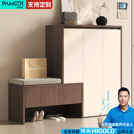 实木鞋柜坐凳一体家用门口玄关入户换鞋凳可定制简易防尘收纳柜子