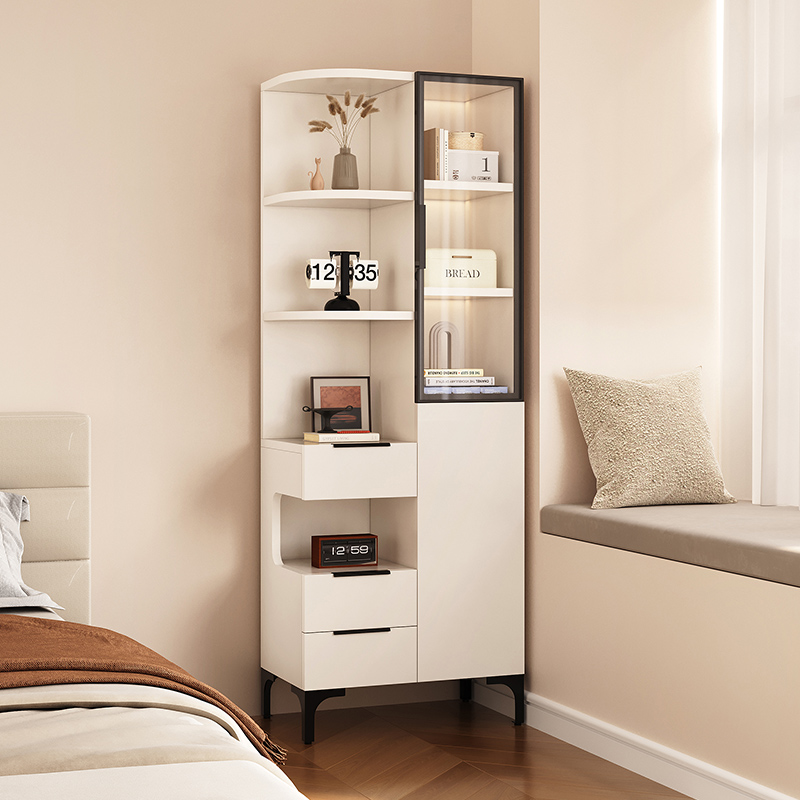 帕美迪家用卧室床头柜置物柜简约奶油风高柜书架一体小户型收纳柜