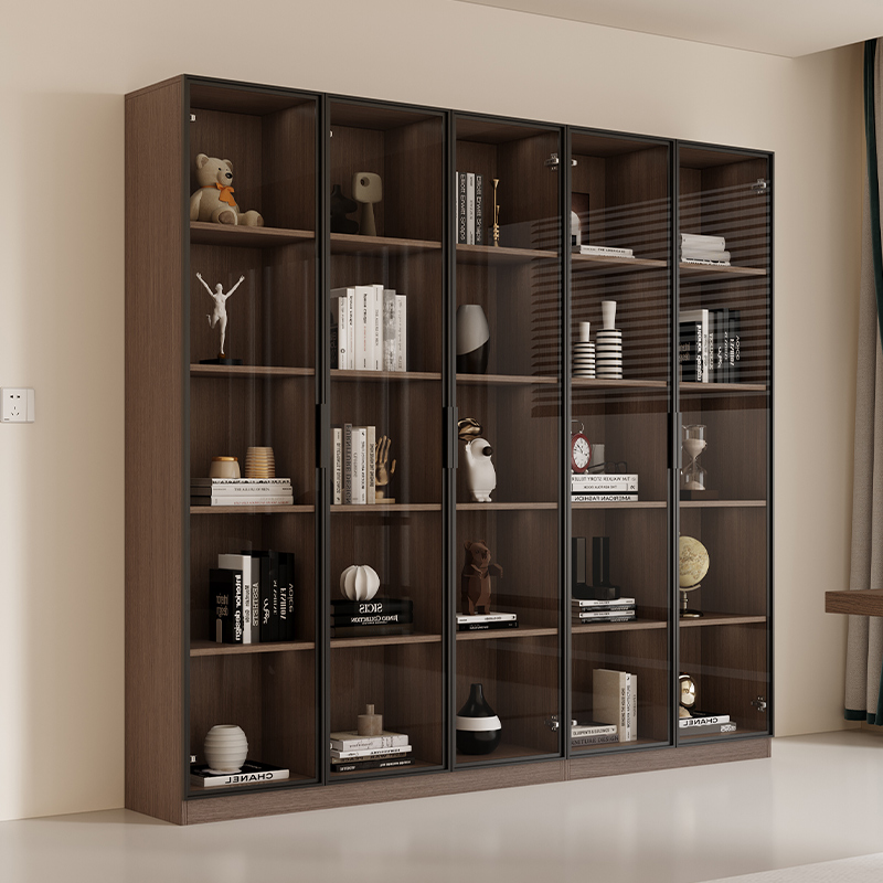 帕美迪客厅实木书柜书架带玻璃门