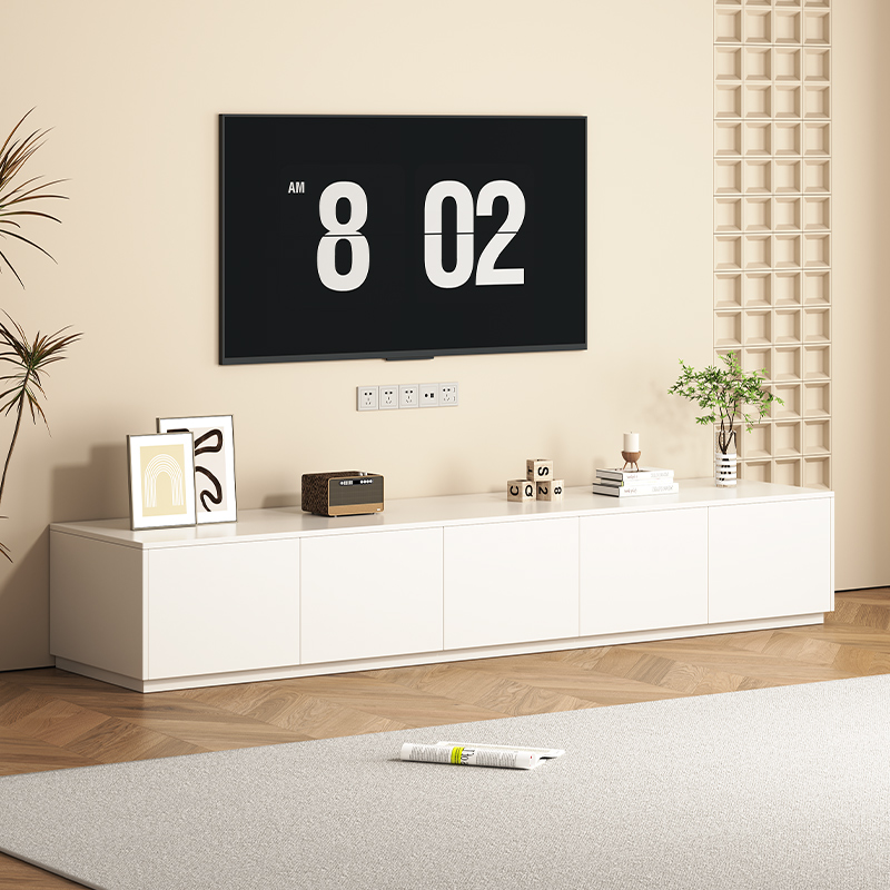 帕美迪奶油风纯白色电视柜地台柜家用落地客厅简约实木电视机柜