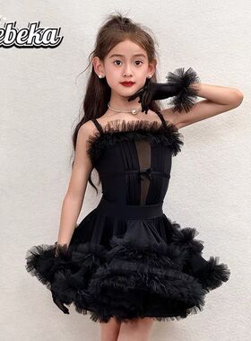 舞姿女童拉丁舞服新款女童表演服秋冬练功服高级拉丁舞演出小礼服