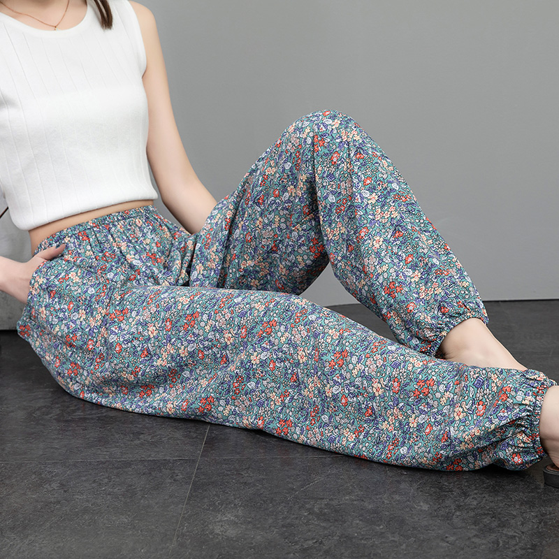 寬松家居空調長褲棉綢防蚊褲女