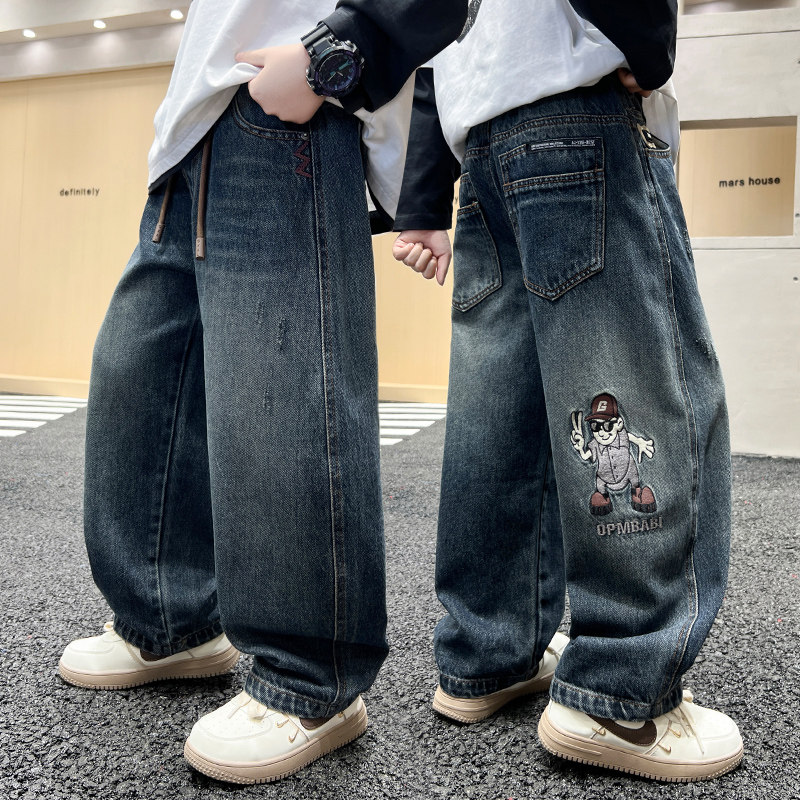 男童秋款牛仔裤小女孩百搭洋气裤子中大童青春期痞帅穿搭流行酷炫