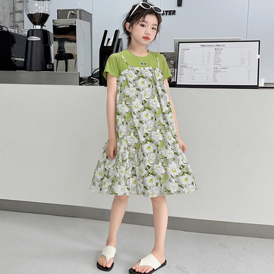 女生裙子夏季连衣裙时髦夏装酷风韩范童装潮装休闲甜美小翠花洋气