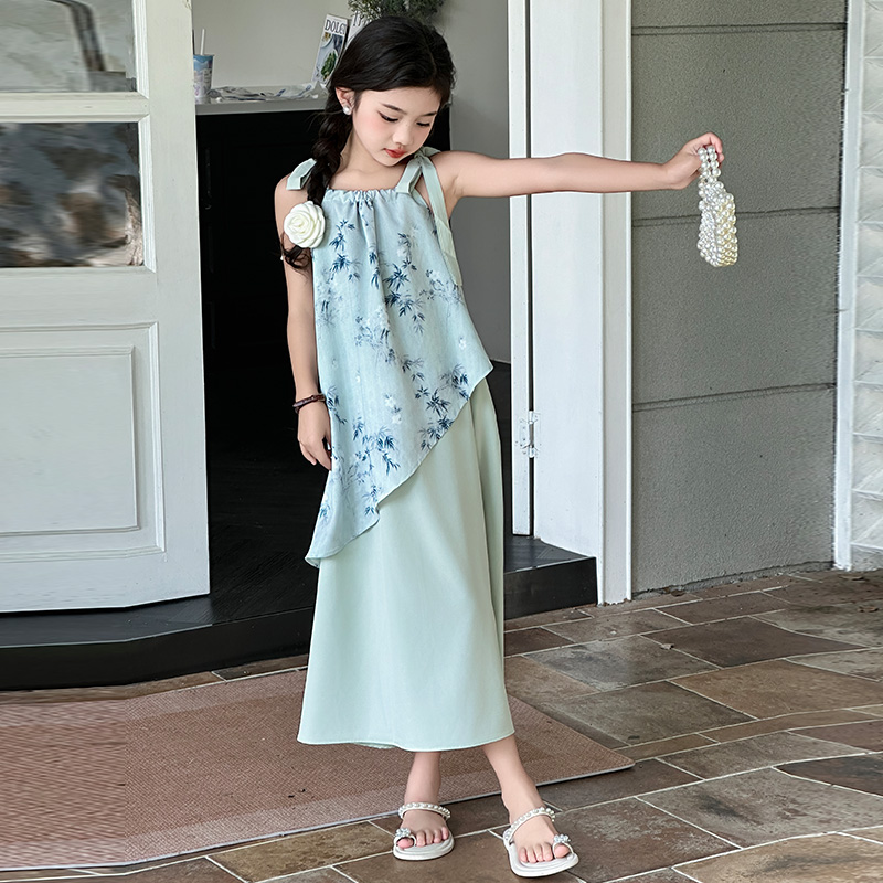 甜美连衣裙夏季大童小翠花时髦碎花裙夏日超美夏款超仙洋气韩系