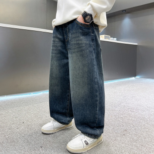 潮流痞帥大童裝 男童秋裝 2025年新款 長牛仔褲 帥氣高中生潮酷 彎刀褲