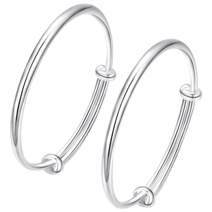 周大生足银宝宝镯中式平安锁套装S990手镯子一对婴儿周岁满月礼物