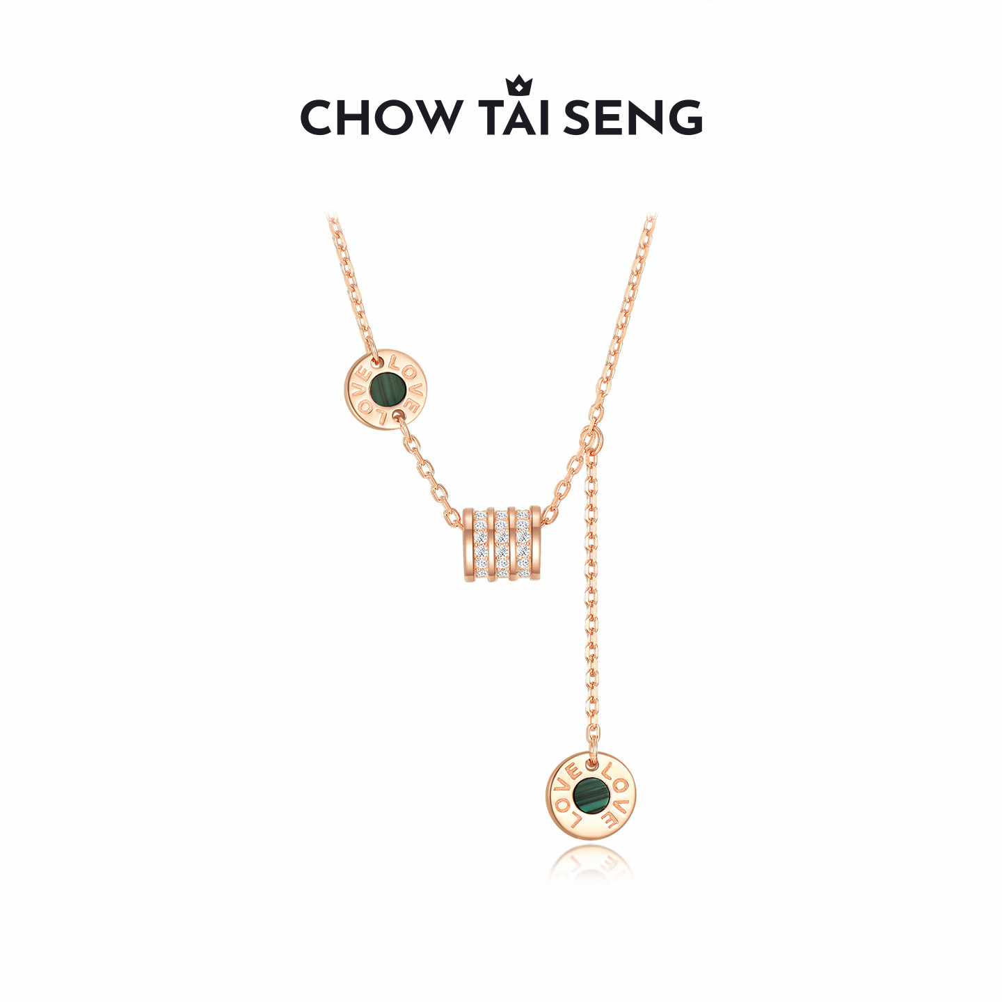 周大生小蛮腰项链S925纯银轻奢小众高级首饰孔雀石生日礼物送女友