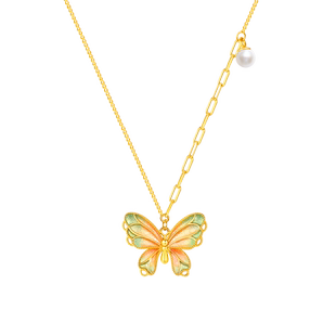 周大生蝴蝶925纯银项链女高级感小众渐变珐琅首饰生日礼物送女友