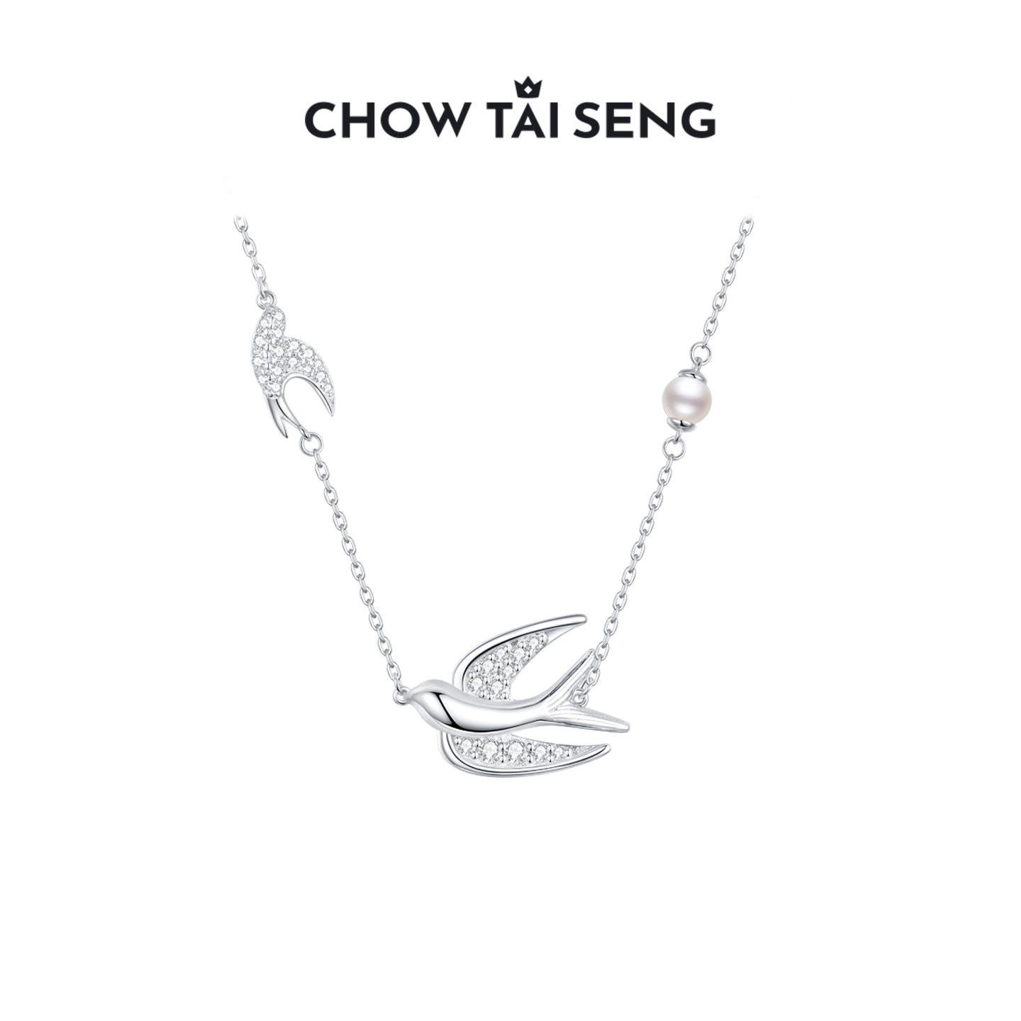 周大生灵燕珍珠项链女S925银锁骨链轻奢高级感生日礼物送女友闺蜜