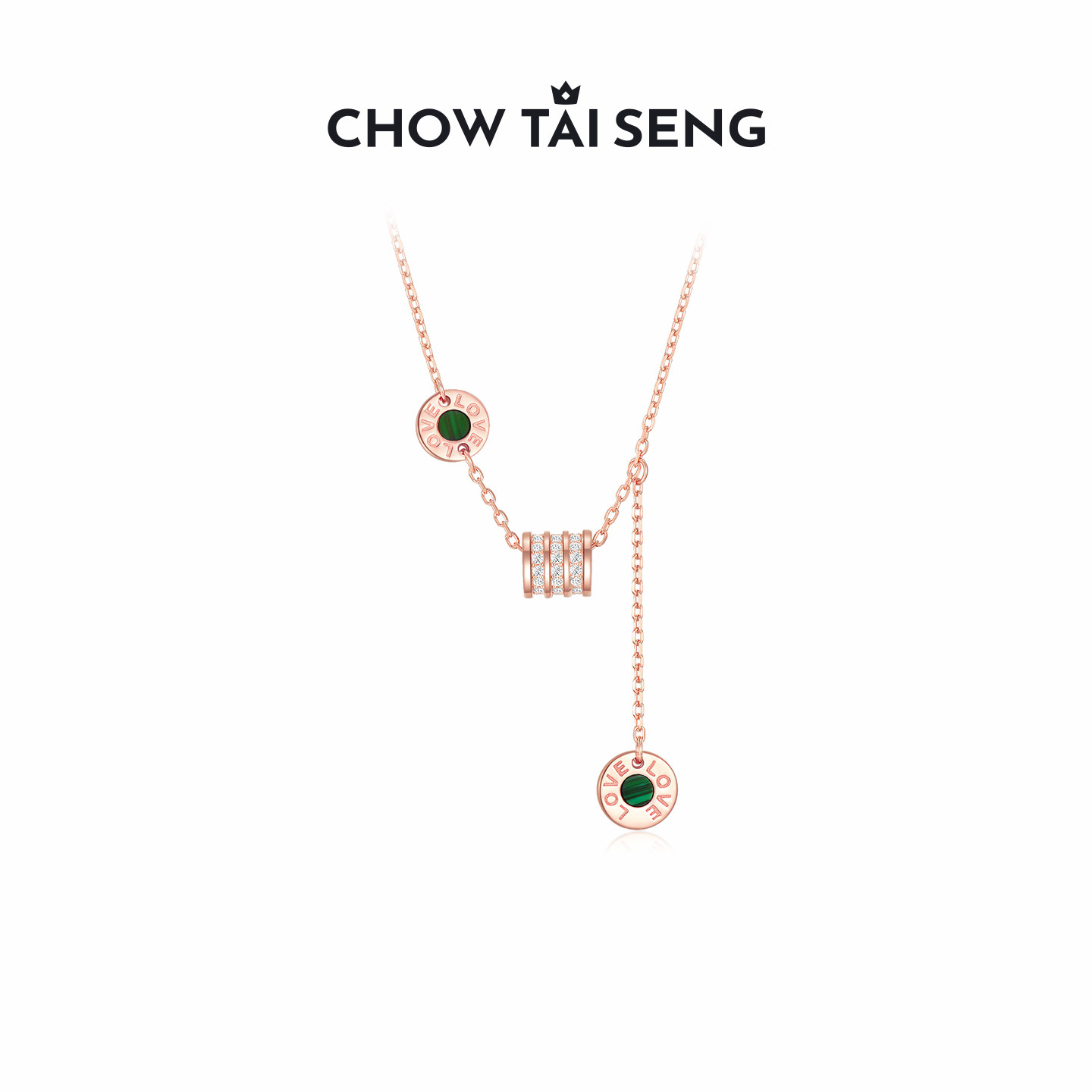 周大生小蛮腰项链S925纯银轻奢小众高级首饰孔雀石生日礼物送女友