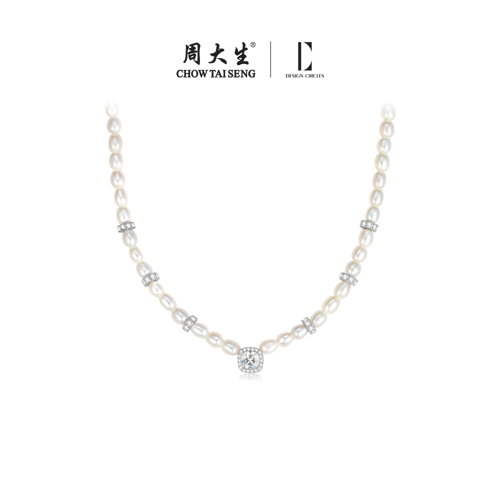 周大生方糖珍珠项链银生日礼物