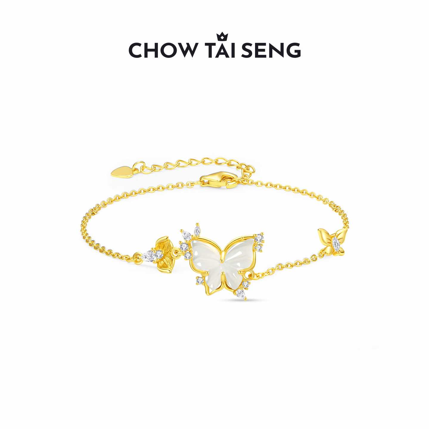 周大生玉蝶轻风蝴蝶手链女生纯银S925玉髓国风手饰闺蜜生日礼物