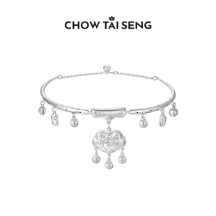 周大生足银岁岁常乐宝宝项圈儿童平安长命锁婴儿出生满月周岁礼物