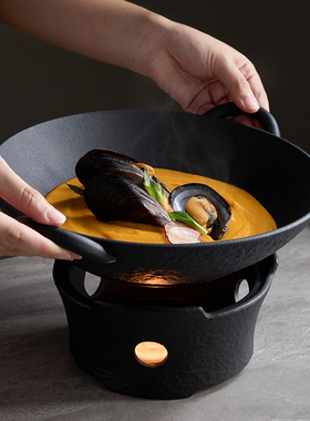 米立风物干锅盘子家用陶瓷菜盘双耳盘蜡烛加热炉饭店保温菜盘明炉