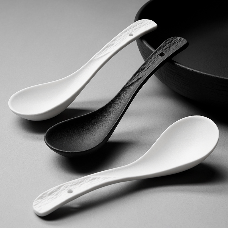米立风物勺子黑白陶瓷岩纹勺